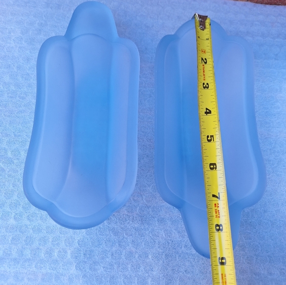 Blue Glass Banana Split Dishes Vintage Frosted Glass Dessert Set of 2 Dad Gifts - Picture 8 of 15
